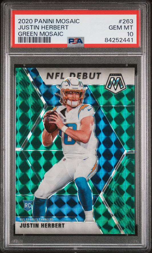 2020 Mosaic - Justin Herbert NFL Debut Green Rookie PSA 10 #263 RC - Chargers